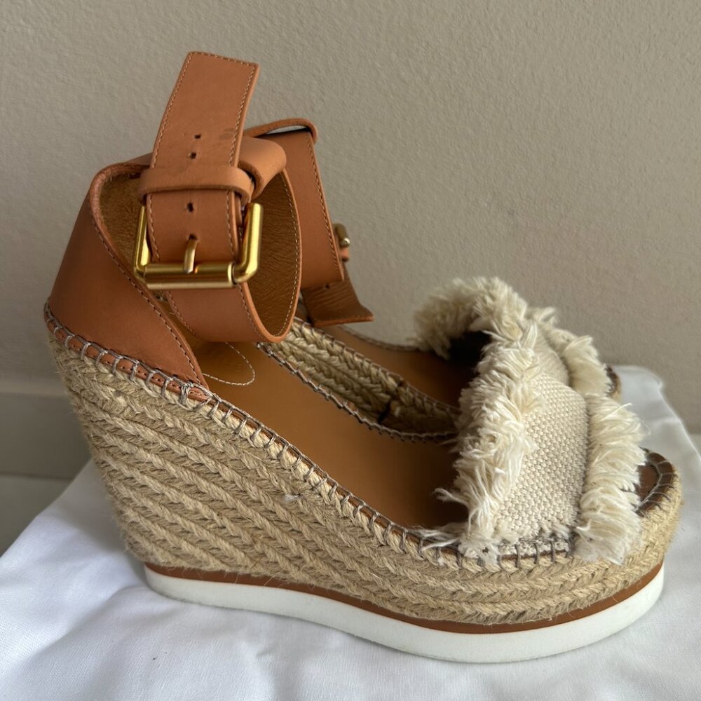 SPRING ESPADRILLES- See by Chloé Espadrille Wedge Sandals-Natural SIZE 6